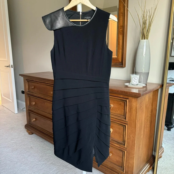 Rag & Bone Black Origami Leather-Detailed Crepe Dress - Picture 2 of 8